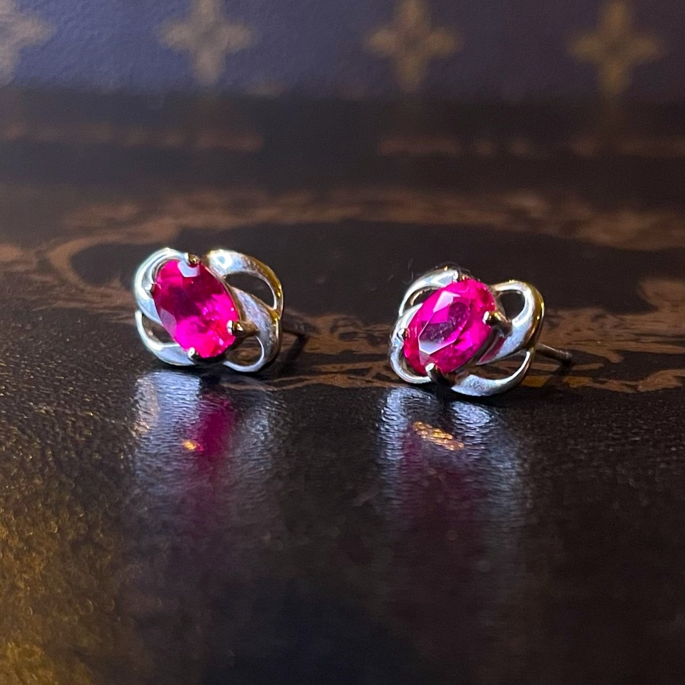 Vintage Pink Sapphire Sterling Silver Earrings